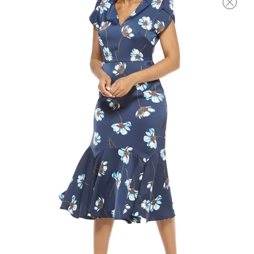 Maggy London Floral Print Charmeuse Midi Dress